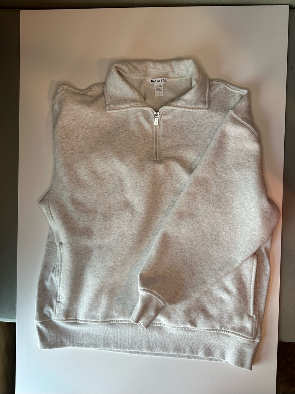Athleta Heathered Cream Quarter-Zip Pullover - Picture 4 of 6